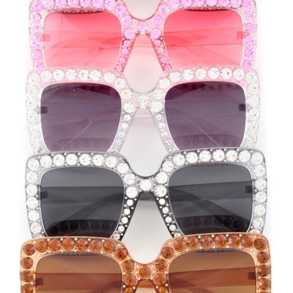 Pink Square Rhinestone Detail Tinted Sunglasses - Picture 4 of 8